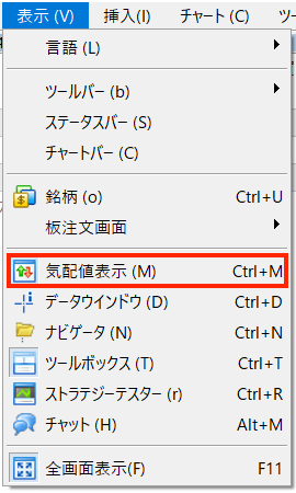 MT5メニューの表示から気配値表示を選択