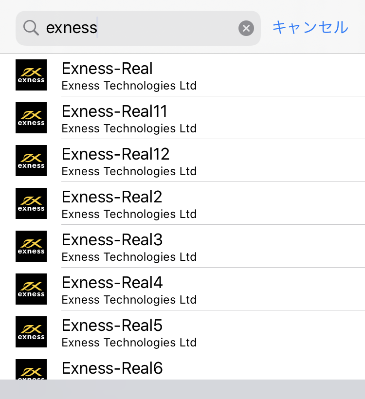 スマホ版MT4アプリでエクスネスのサーバー名称を選択